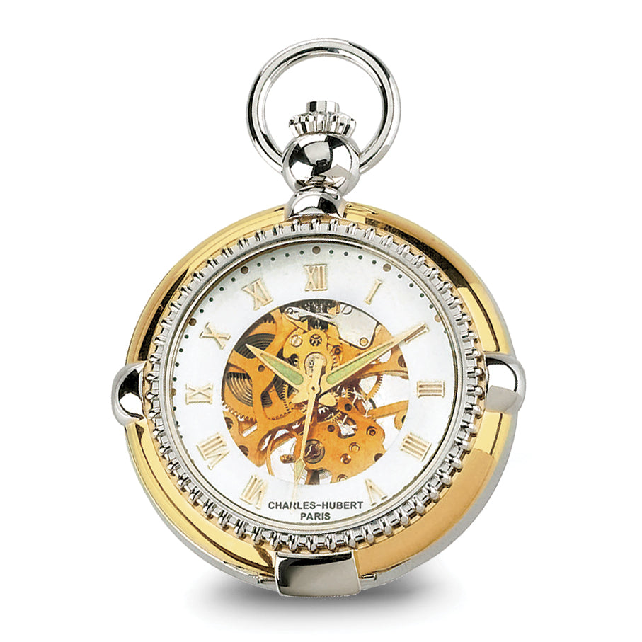 Charles Hubert Gold-finish 2-tone Brass 2-Photo Insert Pocket Watch