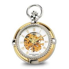 Charles Hubert Gold-finish 2-tone Brass 2-Photo Insert Pocket Watch