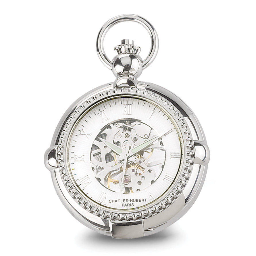 Charles Hubert Chrome-finish Brass 2-Photo Insert Pocket Watch