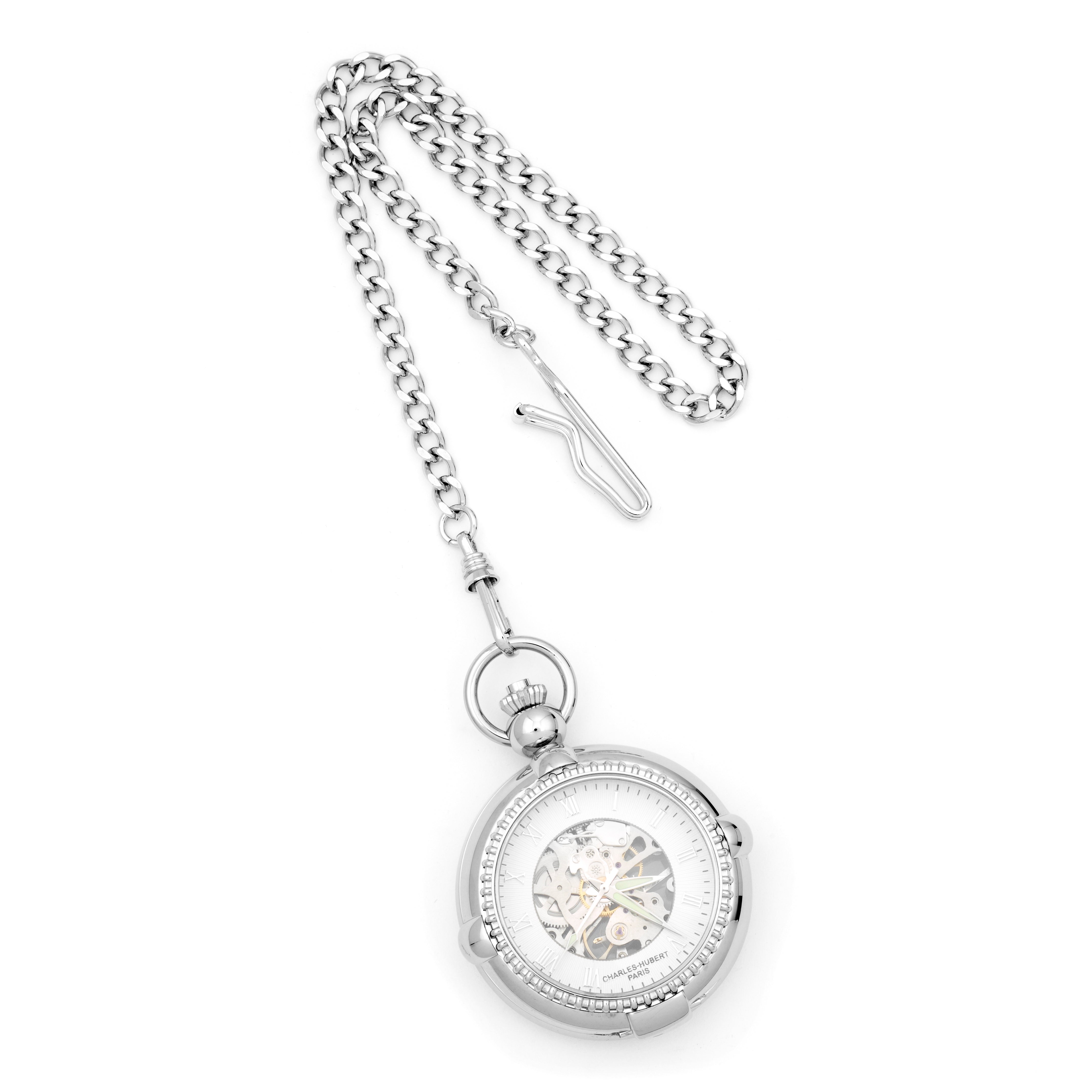Charles Hubert Chrome-finish Brass 2-Photo Insert Pocket Watch