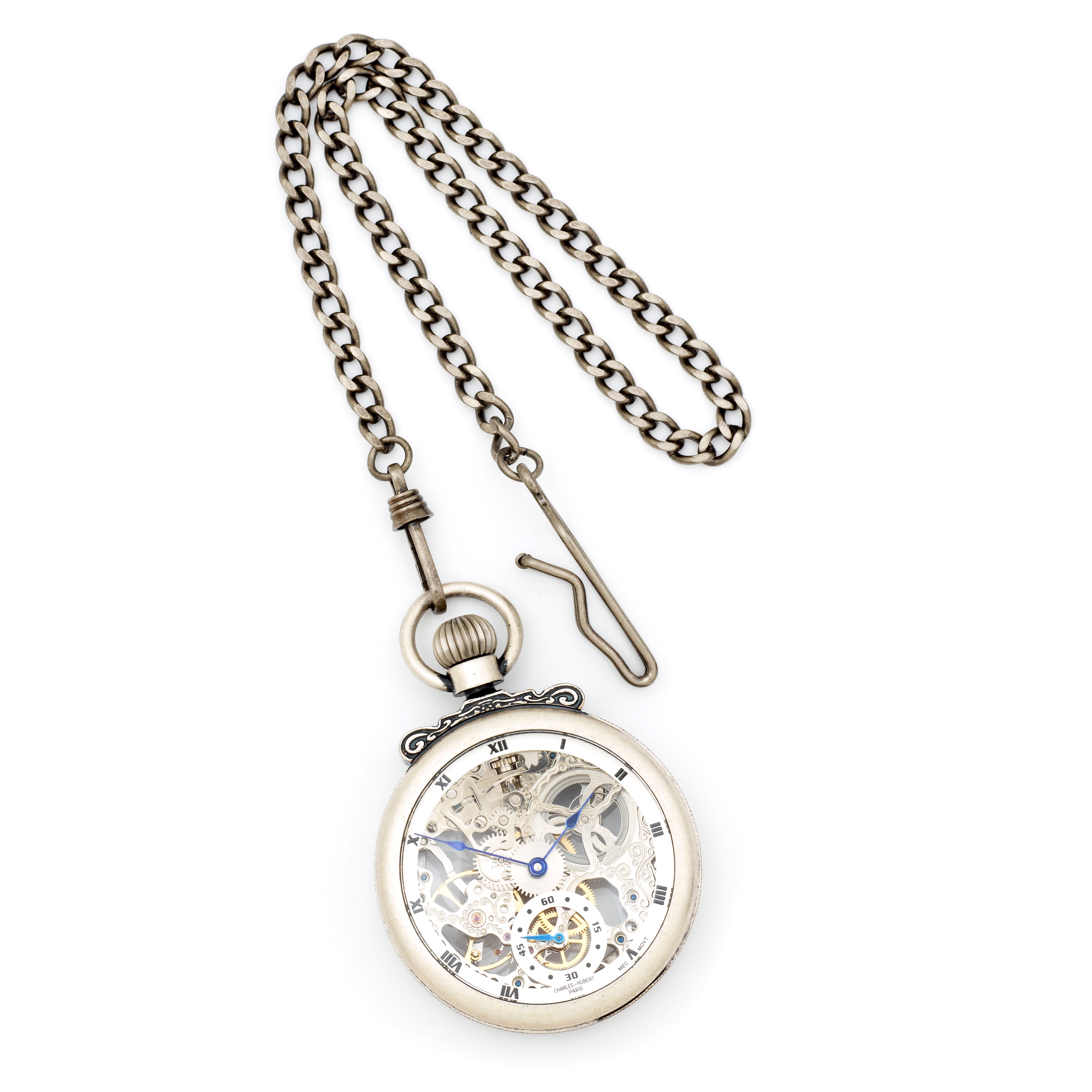 Charles Hubert Antique Chrome-finish Brass Skeleton Pocket Watch