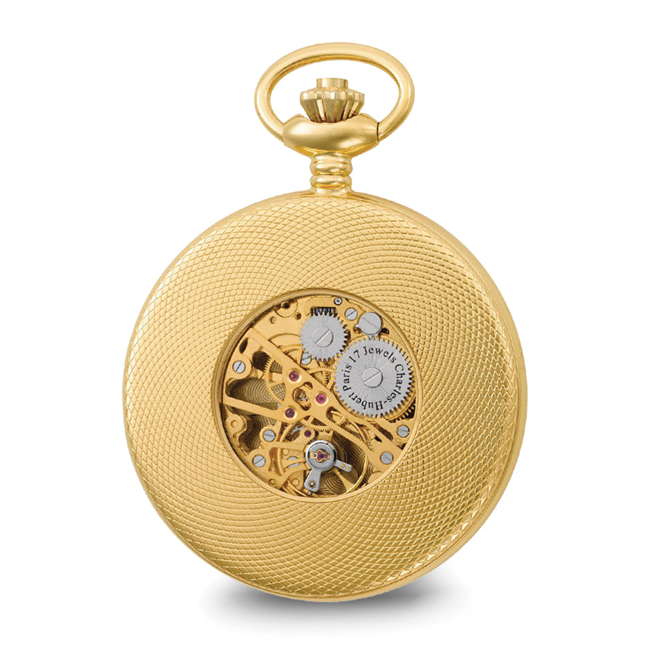 Charles Hubert Gold-finish Brass Skeleton Pocket Watch