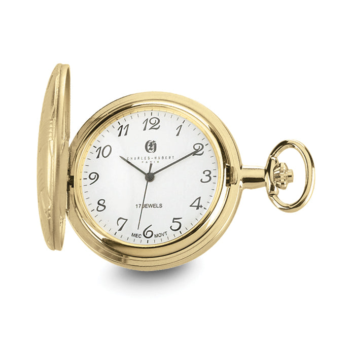 Charles Hubert Gold-finish Brass Basketweave Pocket Watch