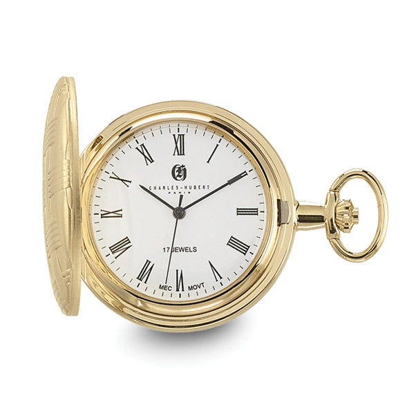 Charles Hubert Gold-finish Brass Basketweave Pocket Watch