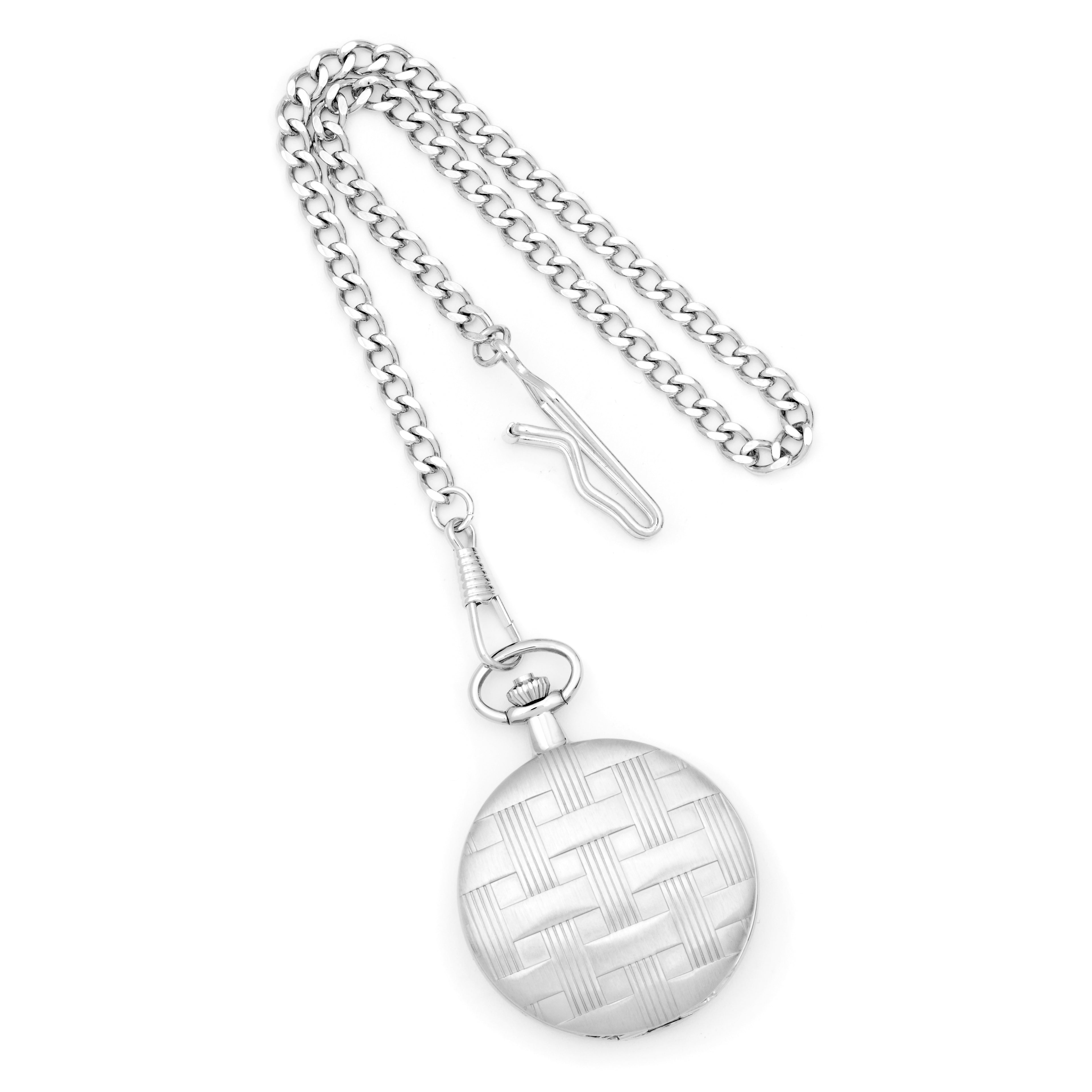 Charles Hubert Chrome-finish Brass Basketweave Pocket Watch
