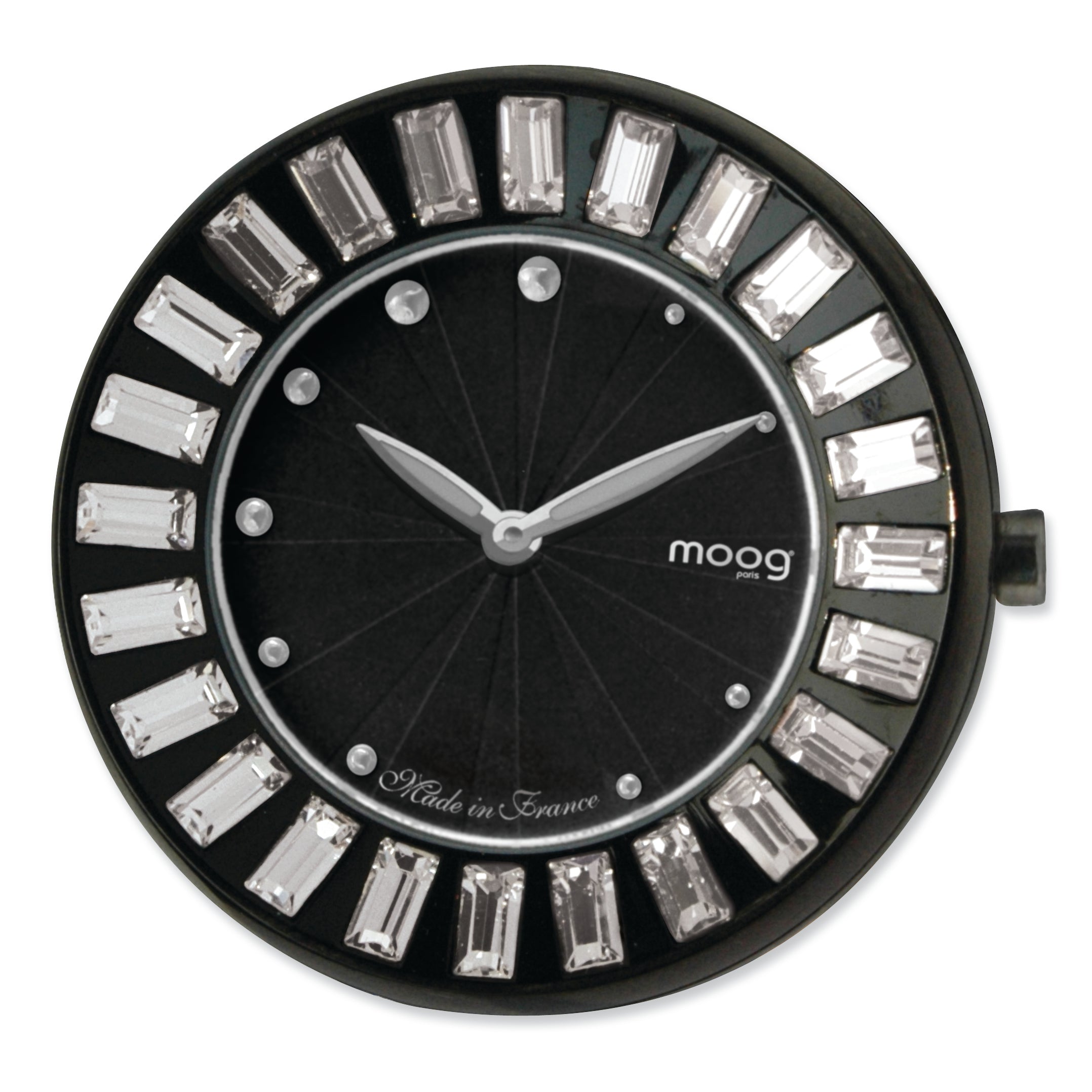 Moog Blk Pol. Stnlss Stl/Blk Dial/Crystal Baguette Bezel Watch Only