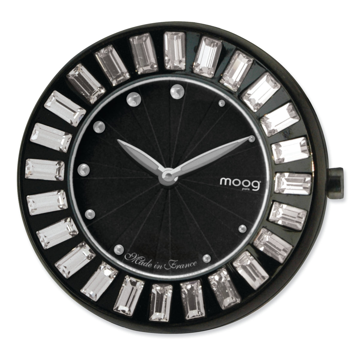 Moog Blk Pol. Stnlss Stl/Blk Dial/Crystal Baguette Bezel Watch Only