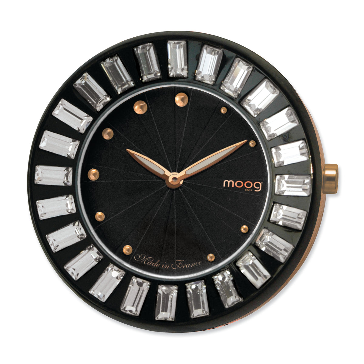 Moog Rose/Blk Pol. Stnlss Stl/Blk/Crystal Baguette Bezel Watch Only