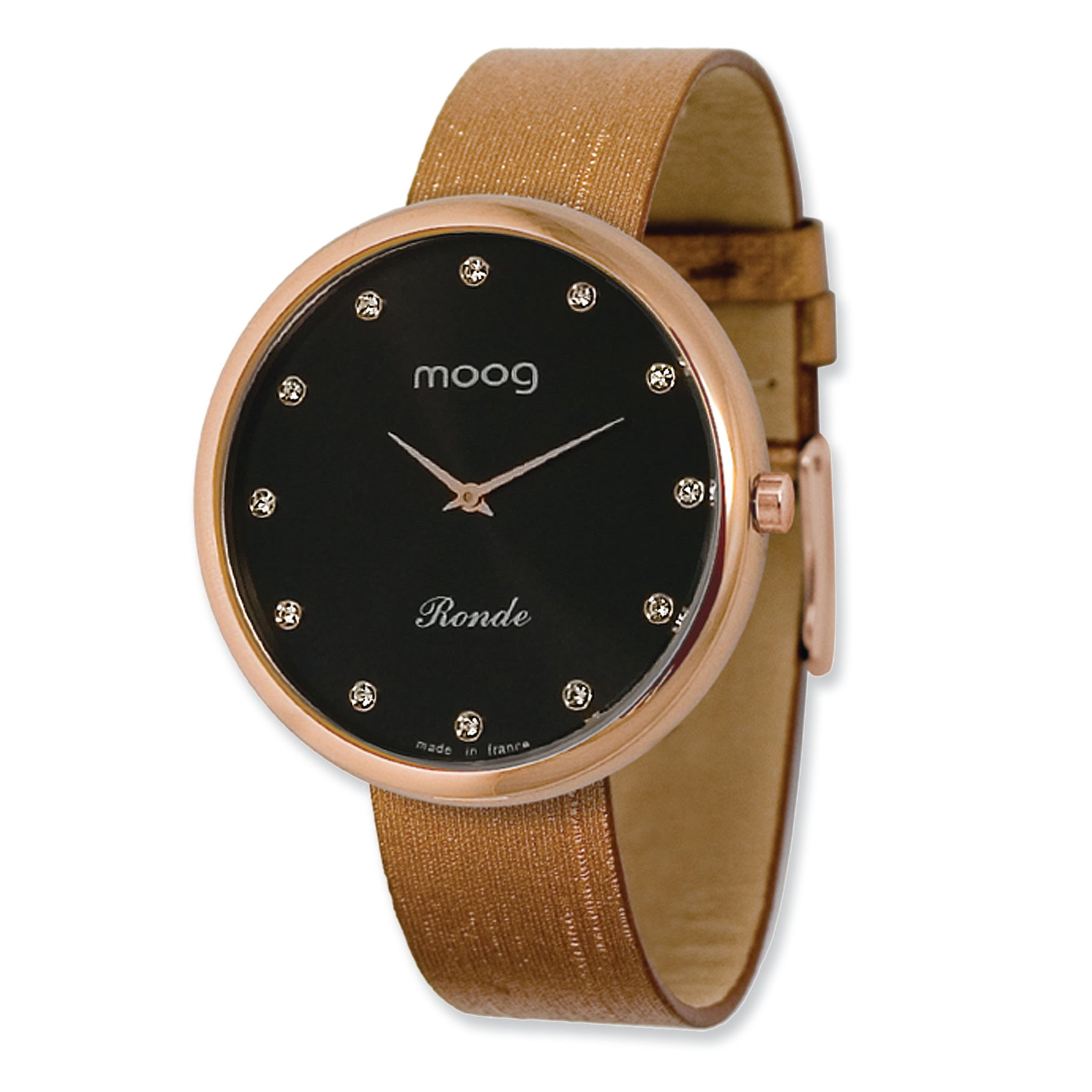 Moog Rose-pltd Round Black Dial Watch w/ (PM-105RG) Brown Band