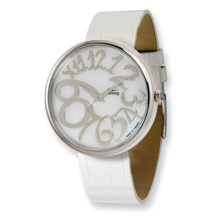 Moog Stainless Steel Round MOP Dial Watch w/ (CR-17) Wht Band