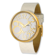 Moog Gold-plated Round White Dial Watch w/ (AV-18G)White Band