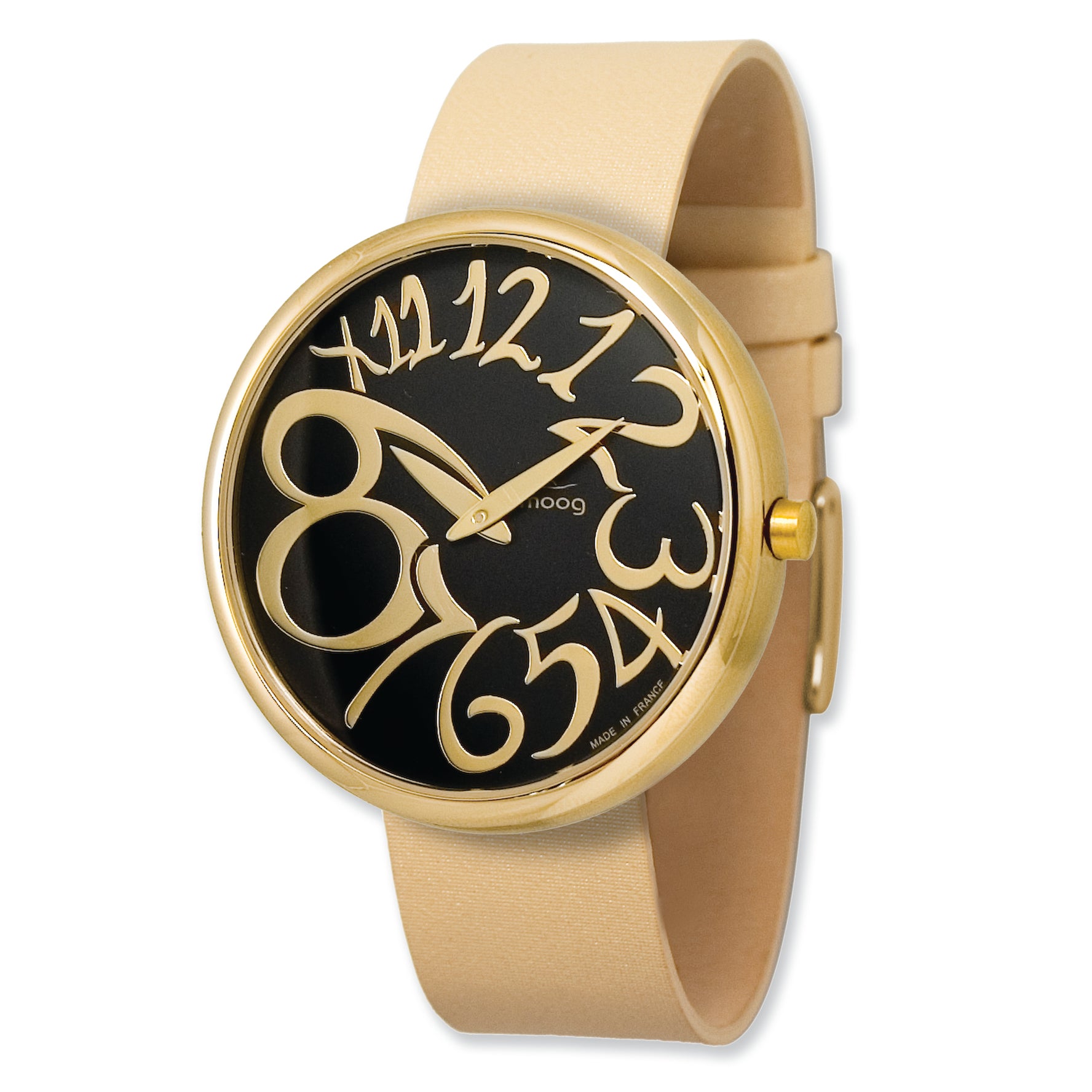 Moog Gold-plated Round Black Dial Watch w/ (TS-06G)Beige Band
