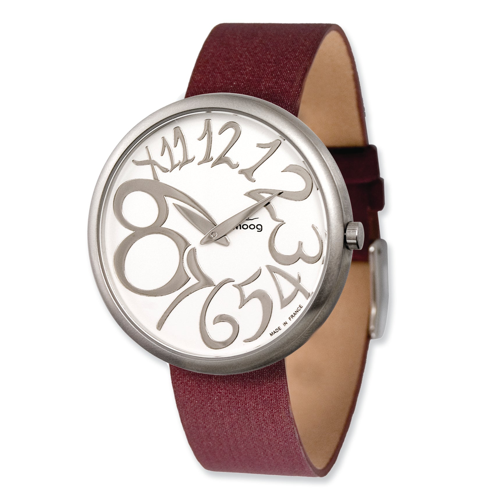 Moog Stainless Steel Round Silver Dial Watch w/(TS-15) Burgundy Band Main image