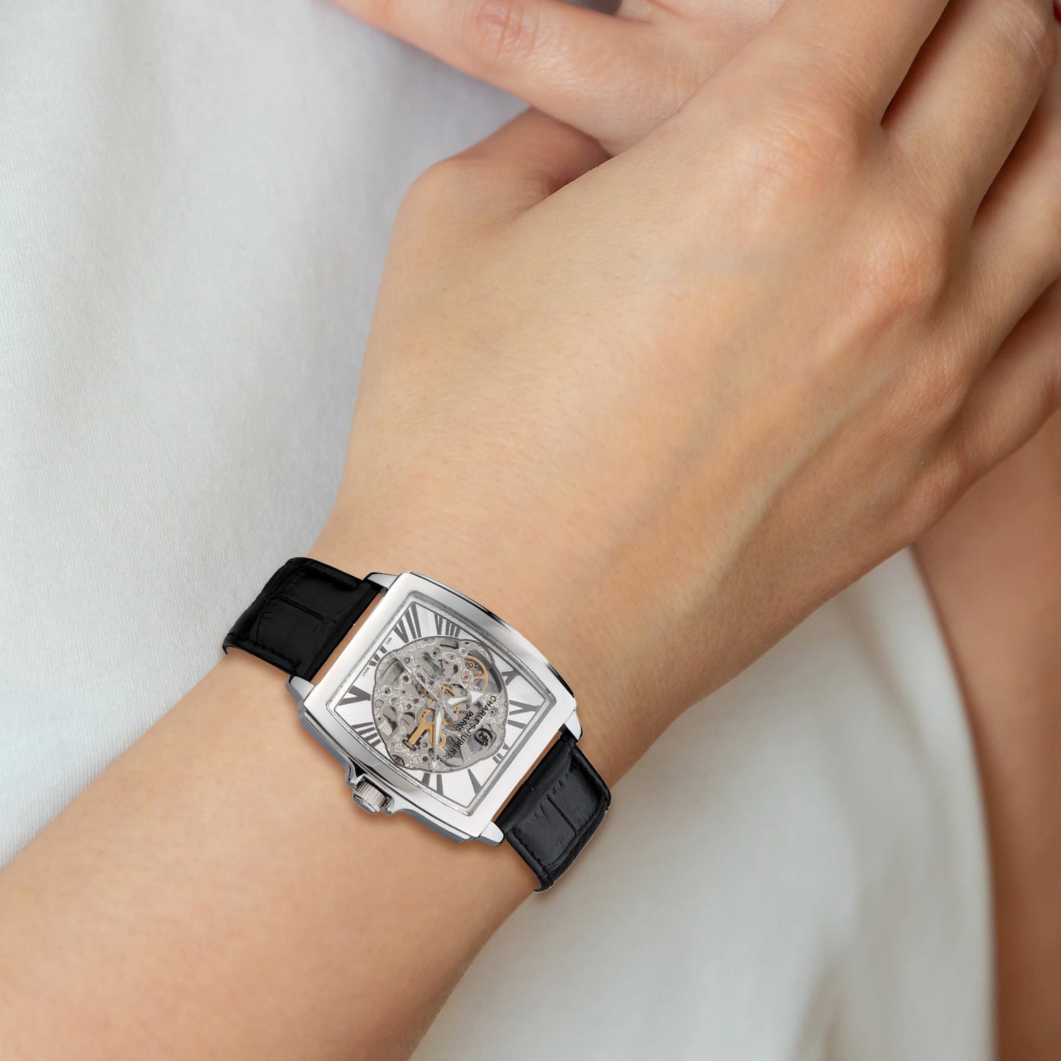 Charles Hubert Black Strap Stainless Steel Skeleton Dial Automatic Watch