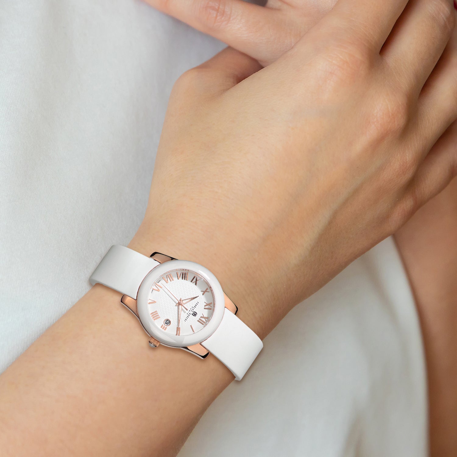Charles Hubert Rose IP-plated Stainless Steel/Ceramic White Dial Watch
