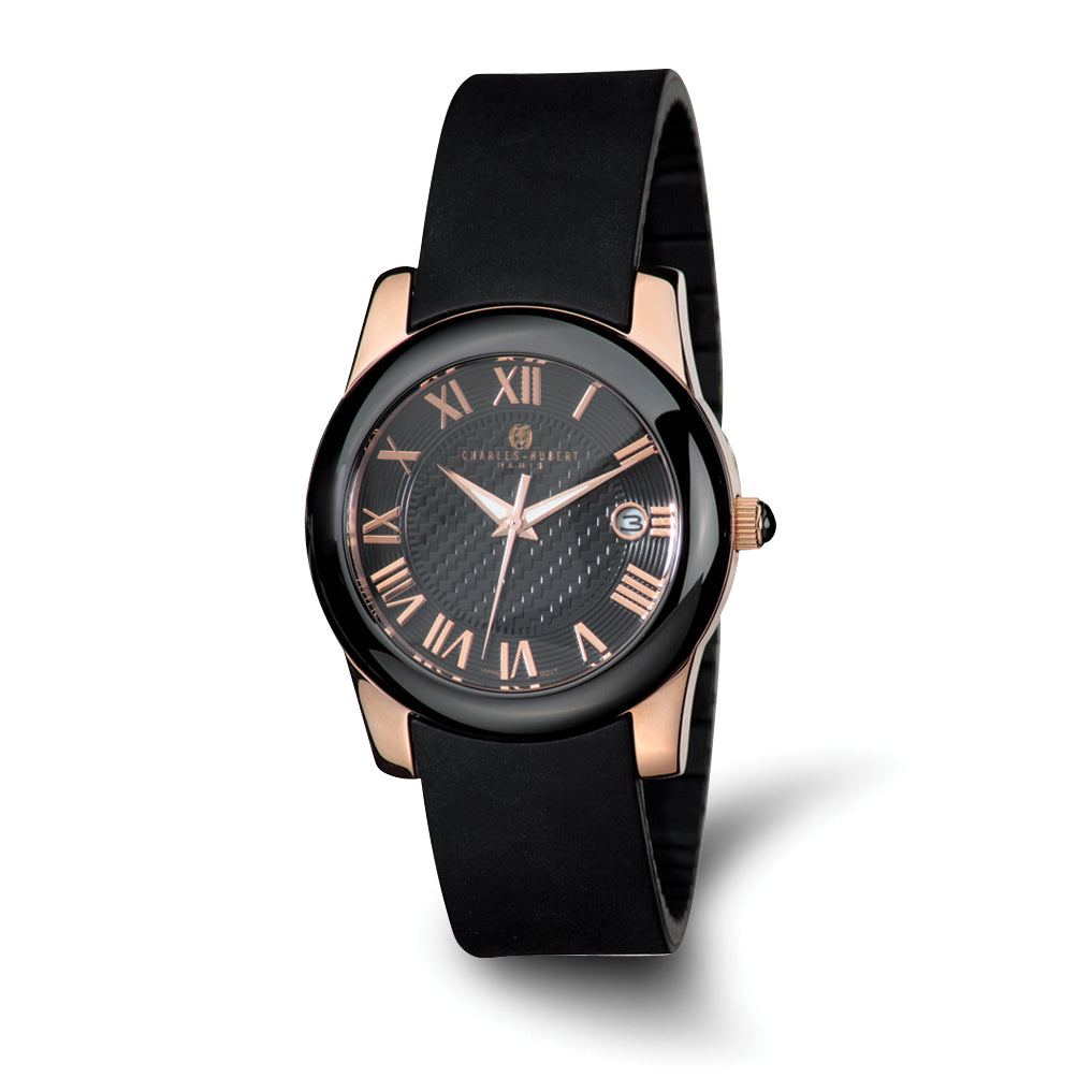 Charles Hubert Rose IP-plated Stainless Steel/Ceramic Black Dial Watch