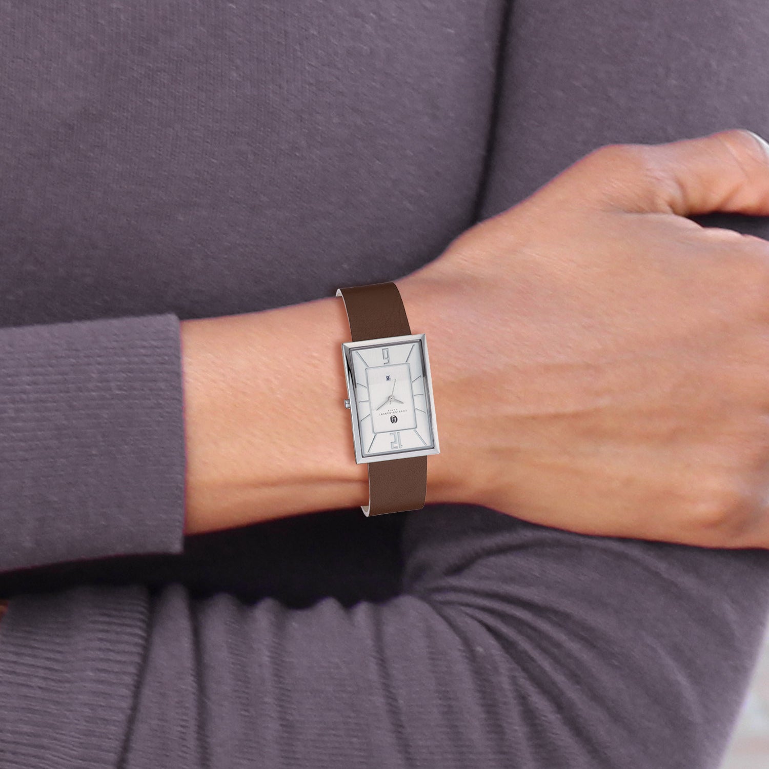 Charles Hubert Stainless Steel Silver-tone Dial Rectangle Quartz Watch