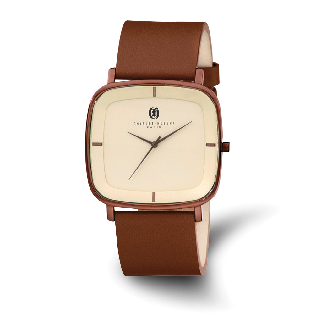 Charles Hubert Brown IP-plated Champagne Dial Quartz Watch