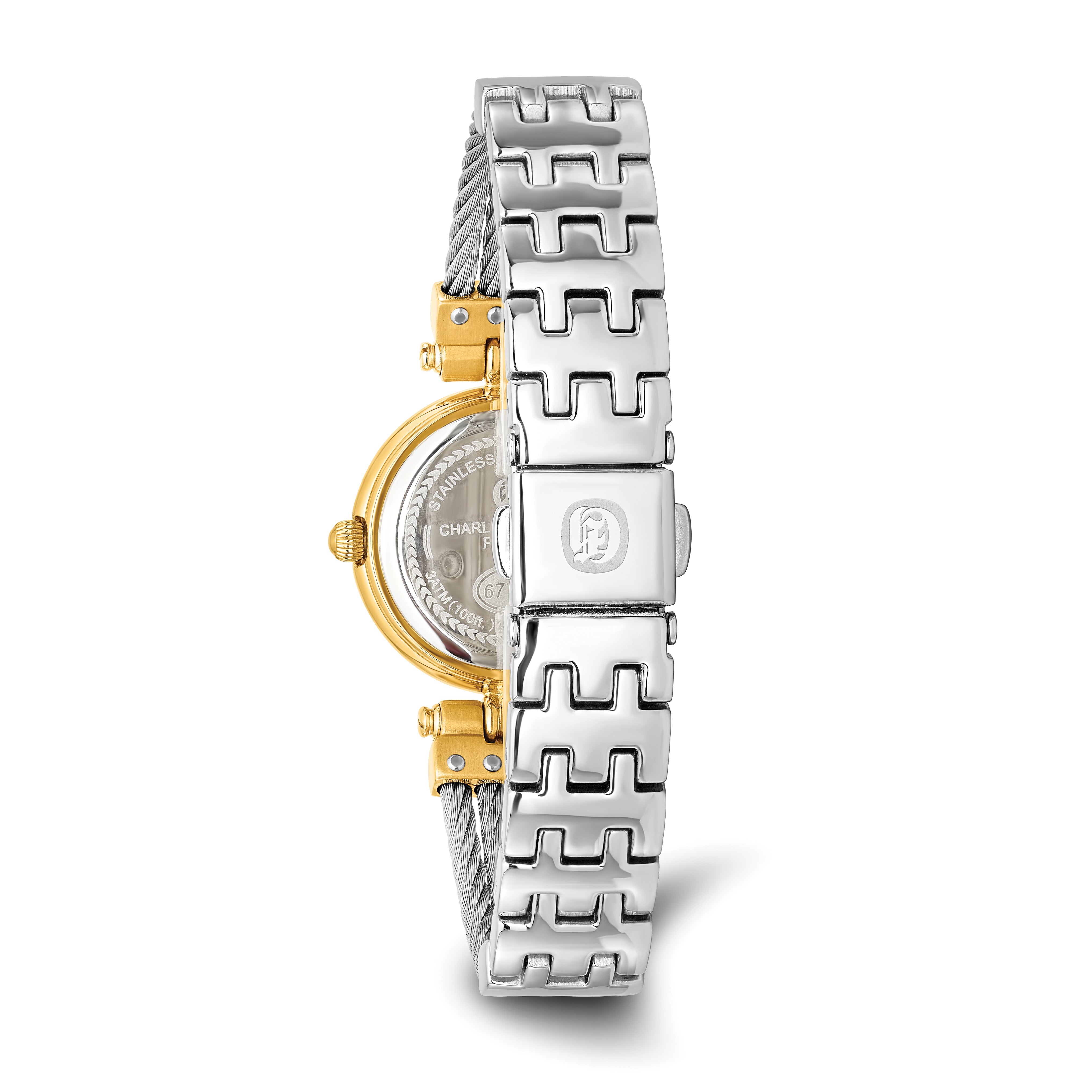 Charles Hubert IP-plated MOP Dial w/Stainless Steel Wire Bangle Watch