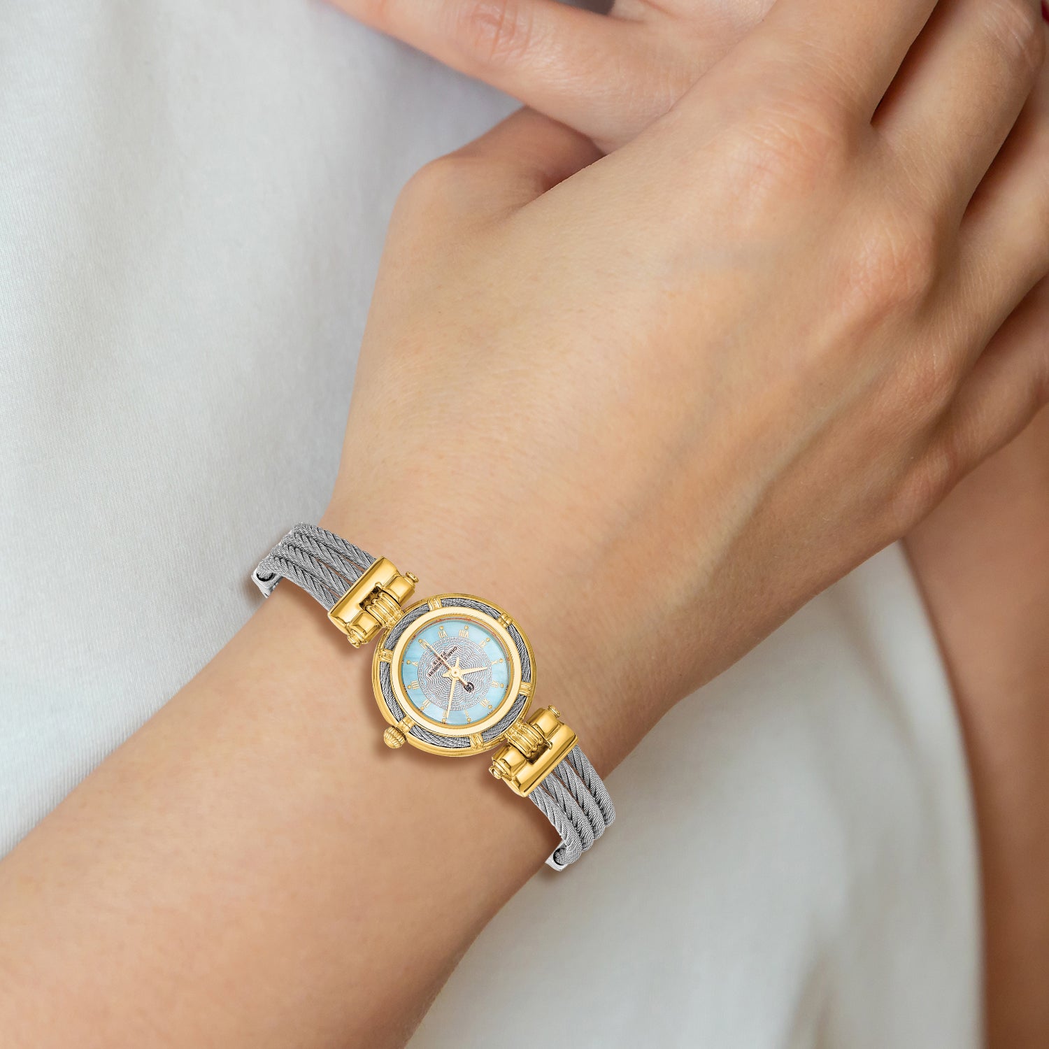 Charles Hubert IP-plated MOP Dial w/Stainless Steel Wire Bangle Watch