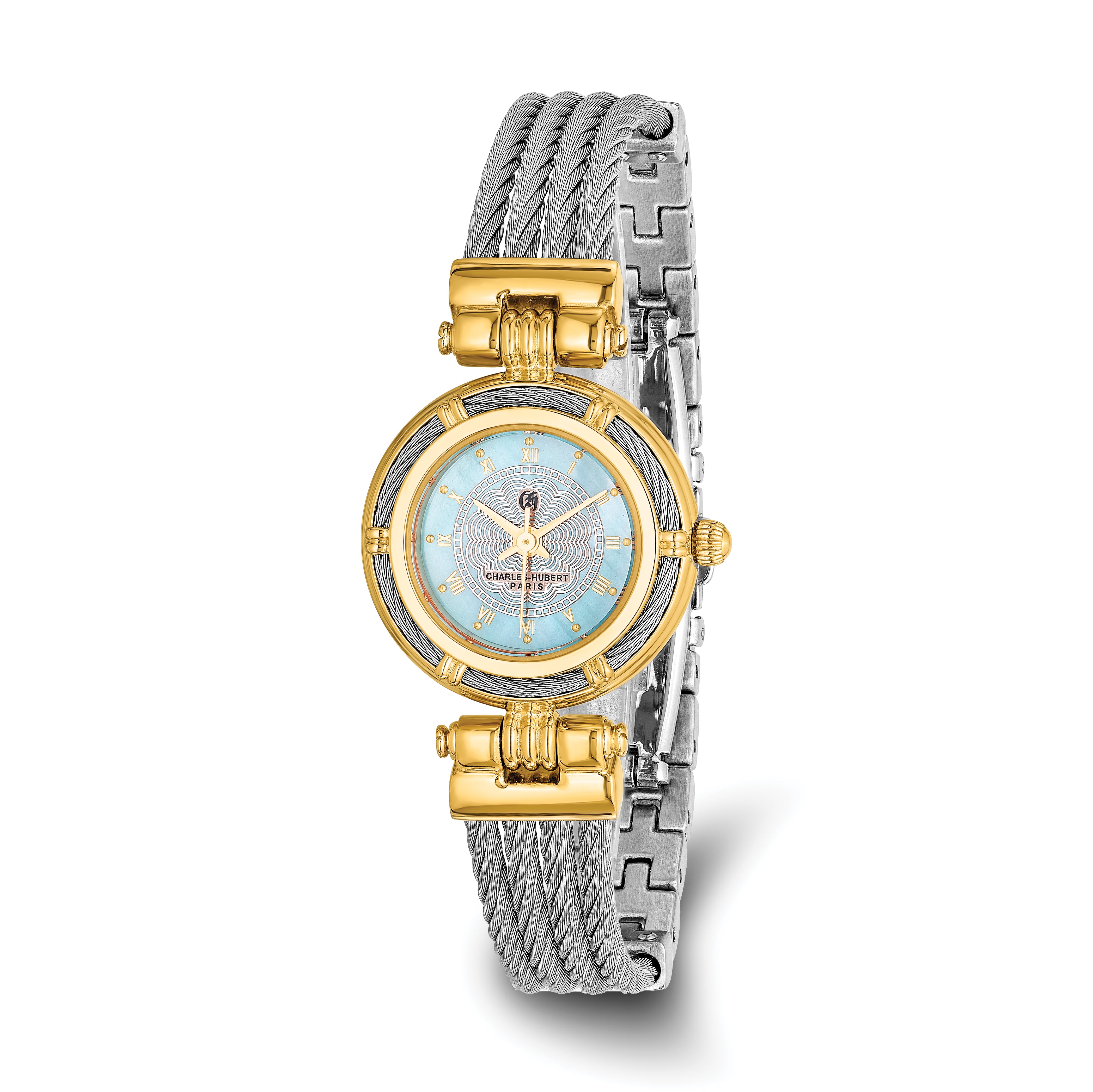 Charles Hubert IP-plated MOP Dial w/Stainless Steel Wire Bangle Watch