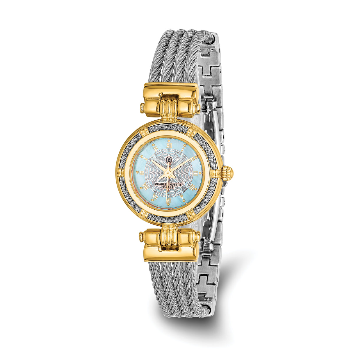 Charles Hubert IP-plated MOP Dial w/Stainless Steel Wire Bangle Watch