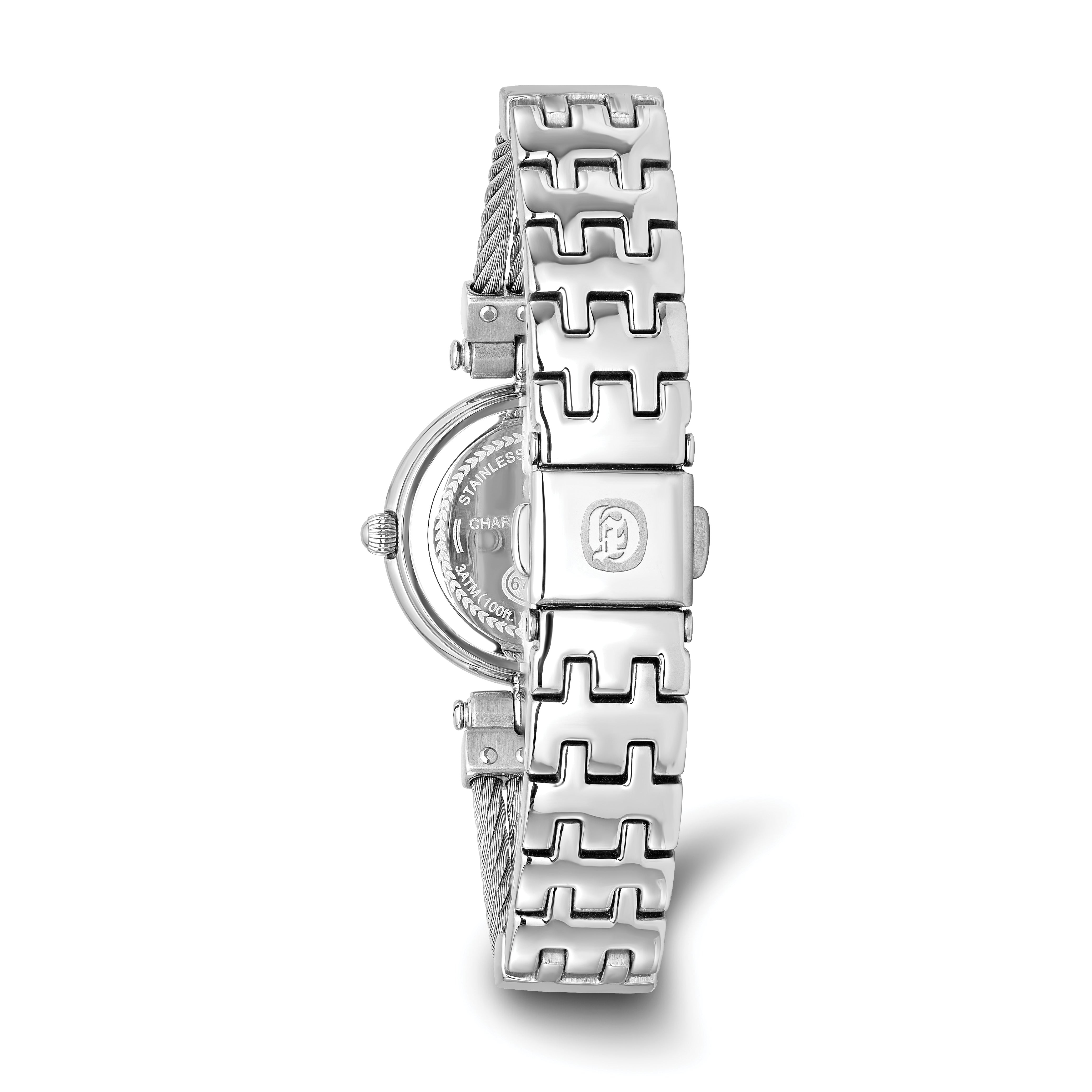 Charles Hubert Chrome Finish MOP Dial Stainless Steel Wire Bangle Watch