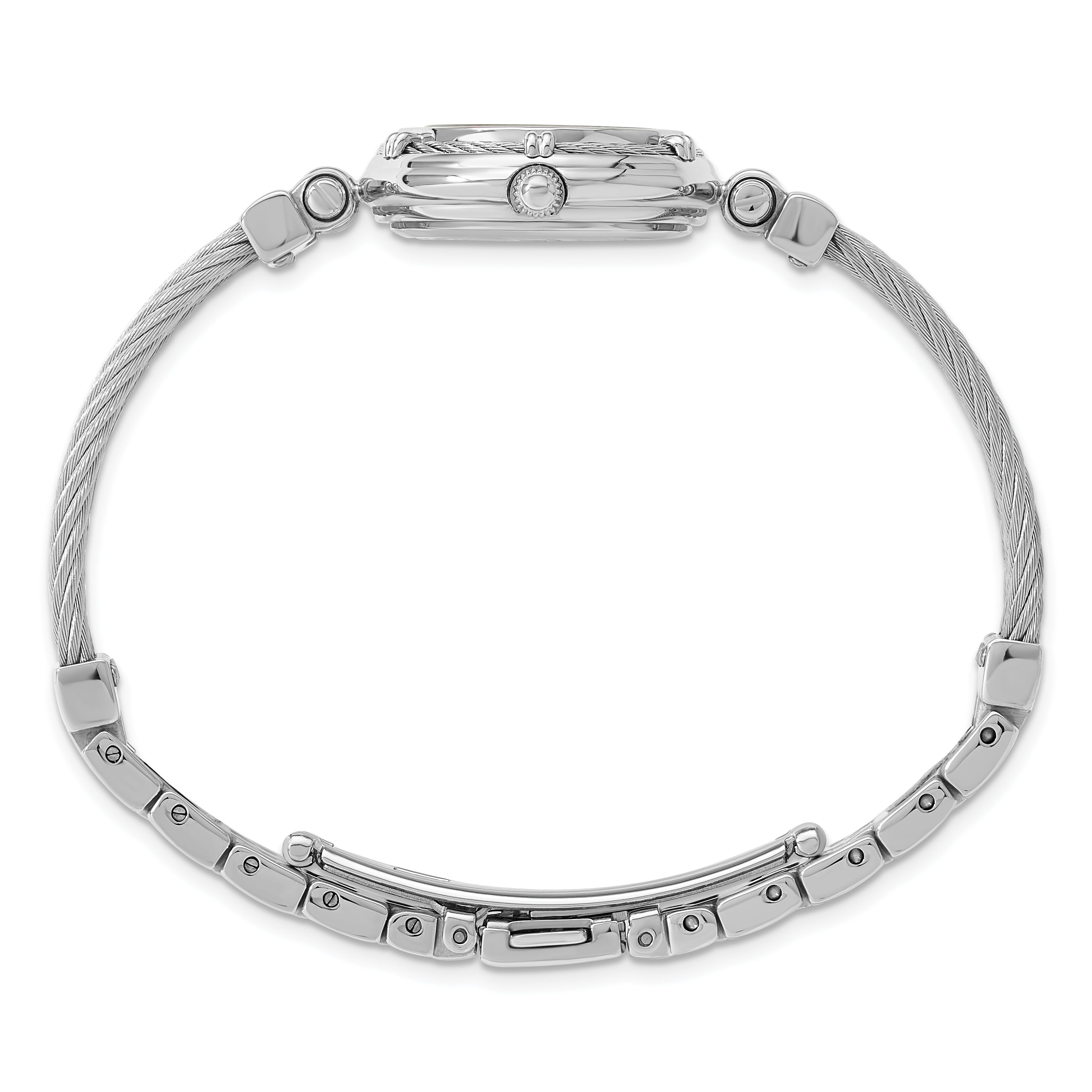 Charles Hubert Chrome Finish MOP Dial Stainless Steel Wire Bangle Watch