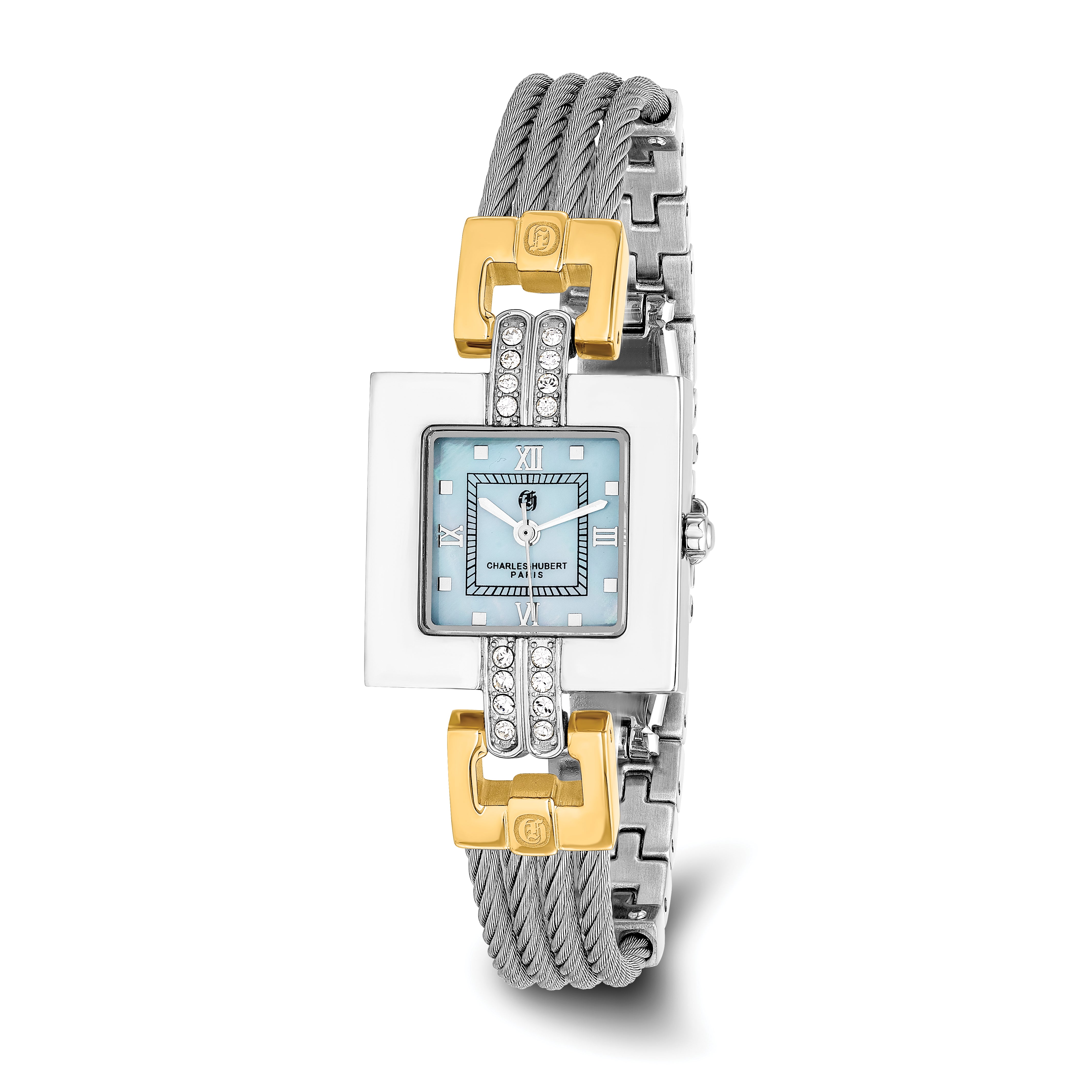 Charles Hubert Two-tone MOP Dial Stainless Steel Wire Bangle Watch