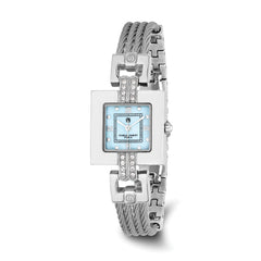 Charles Hubert Stainless Steel Wire Bangle Light Blue MOP Dial Watch
