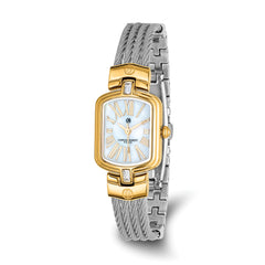Charles Hubert IP-plated Stainless Steel Wire Bangle MOP Dial Watch