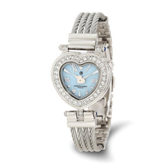 Charles Hubert Stainless Steel Bangle Light Blue MOP Heart Dial Watch