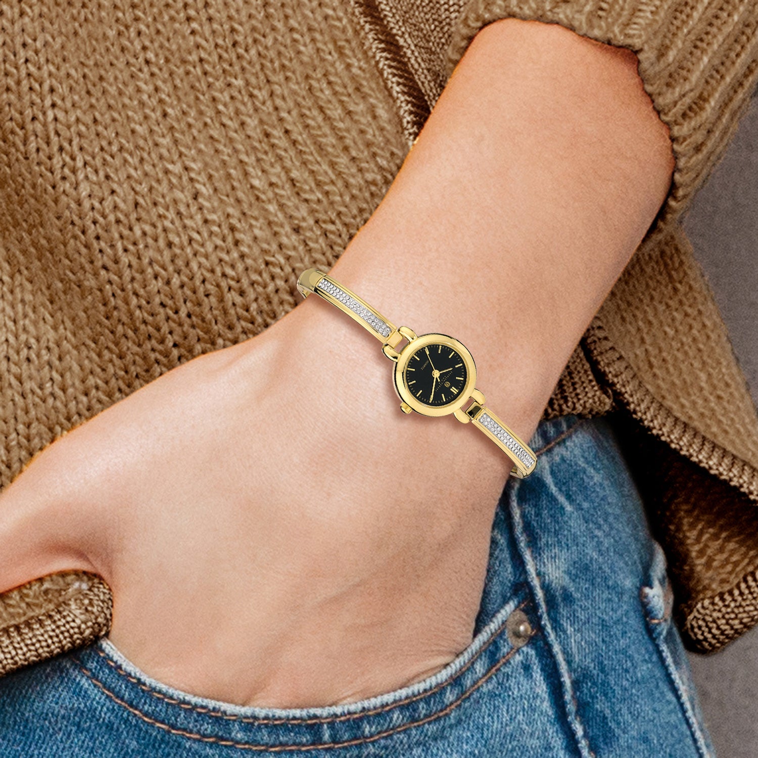 Charles Hubert Gold-finish Black Dial Quartz Watch