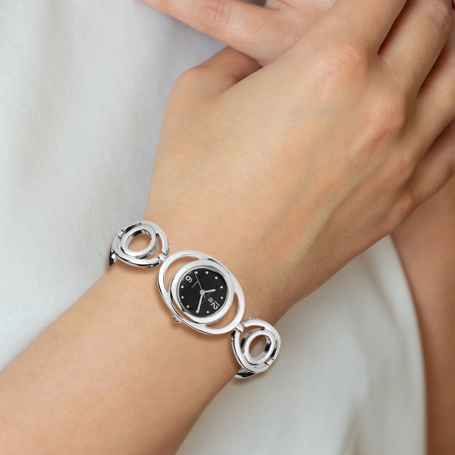 Charles Hubert Chrome-finish Black Sunray Dial Quartz Watch
