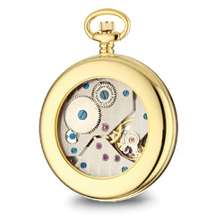 Charles Hubert IP-plated Stainless Steel Open Face Gold Dial Pocket Watch
