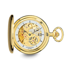 Charles Hubert IP-plated Stainless Steel Skeleton Dial Pocket Watch