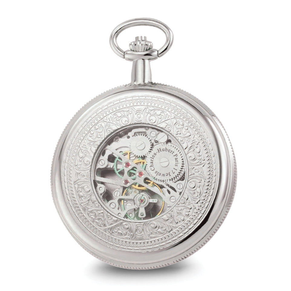 Charles Hubert Chrome-finish Skeleton Dial Pocket Watch