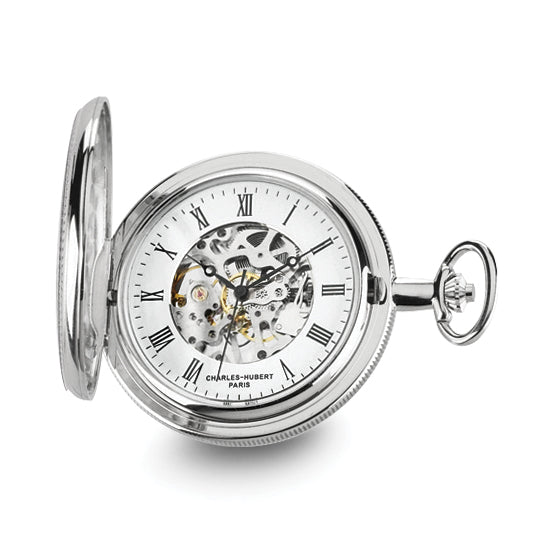 Charles Hubert Chrome-finish Skeleton Dial Pocket Watch