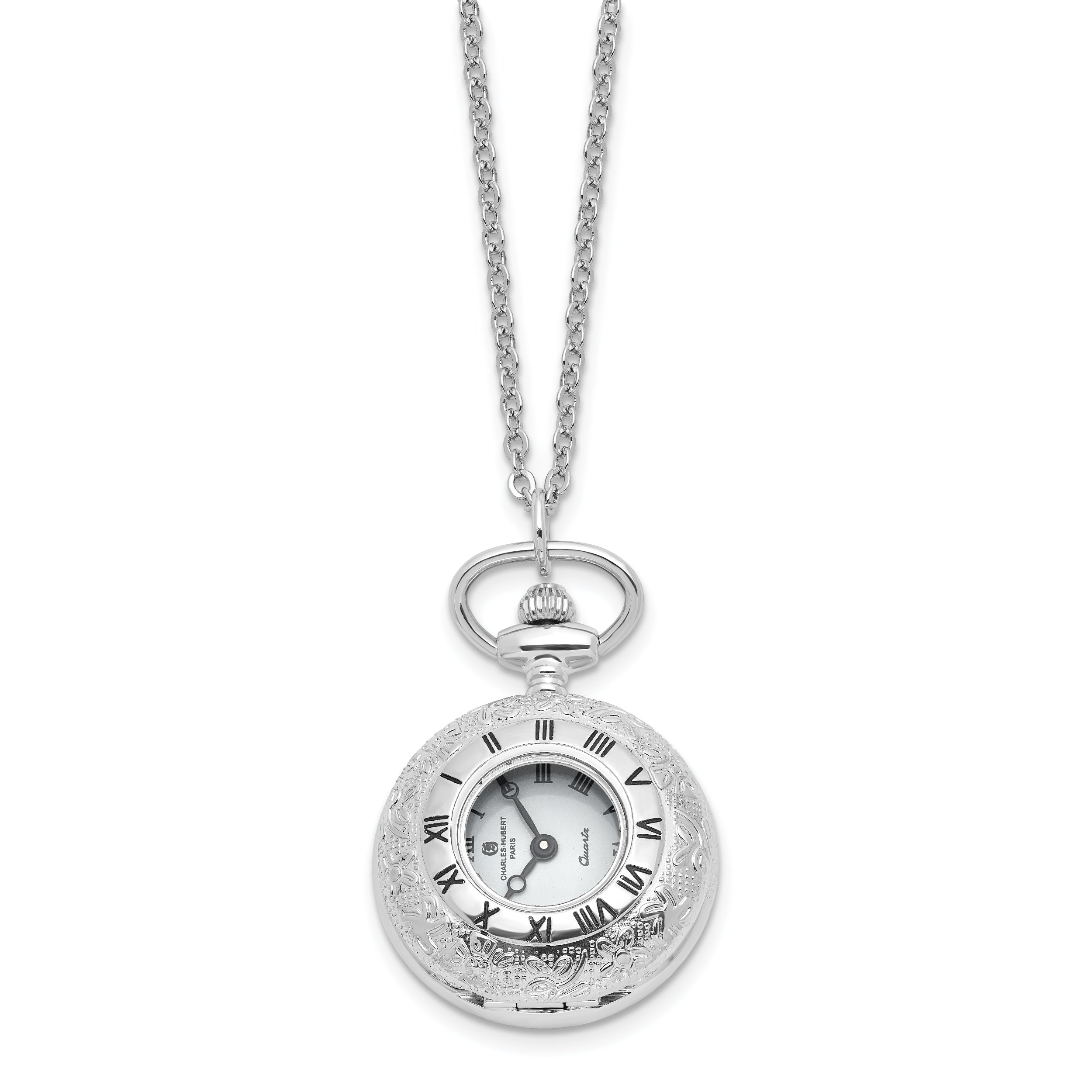 Charles Hubert Two-tone Floral Design Pendant Watch