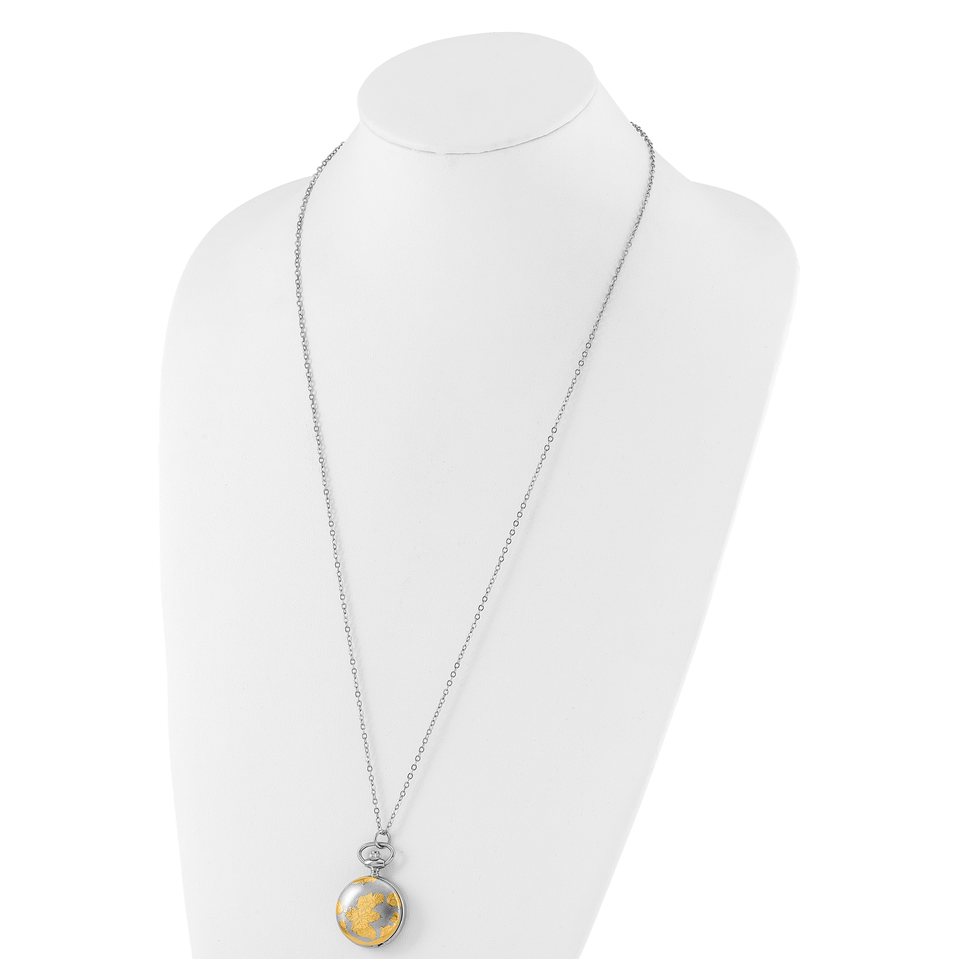 Charles Hubert Two-tone Floral Design Pendant Watch
