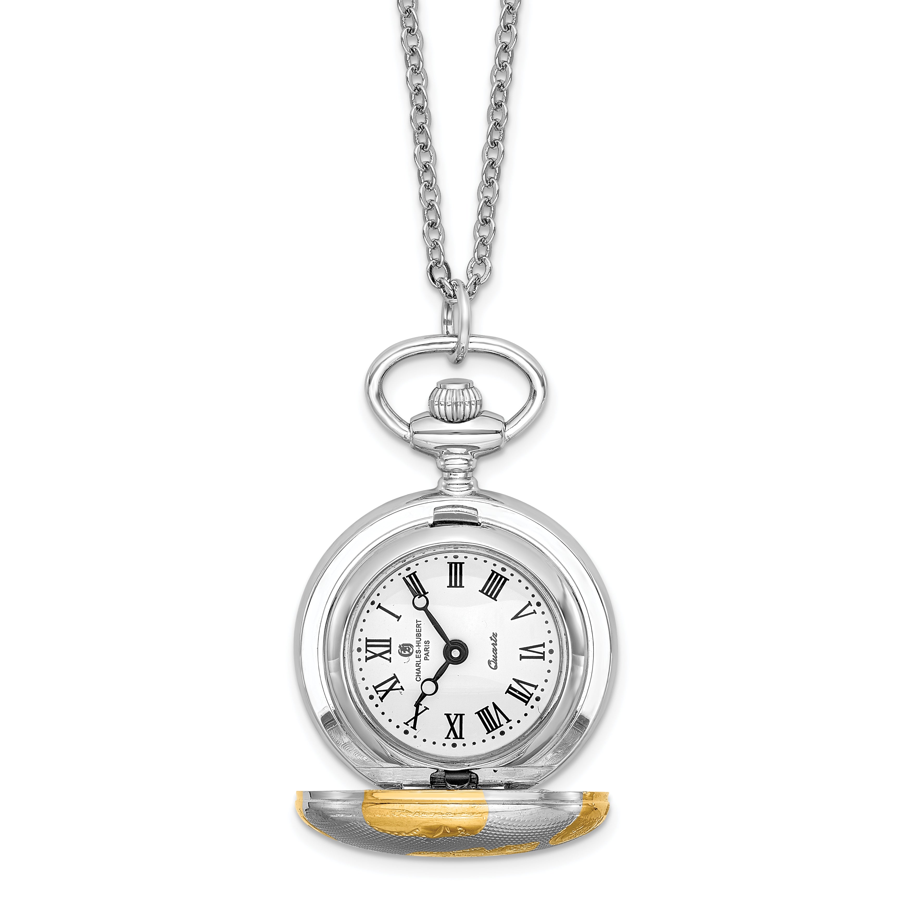 Charles Hubert Two-tone Floral Design Pendant Watch