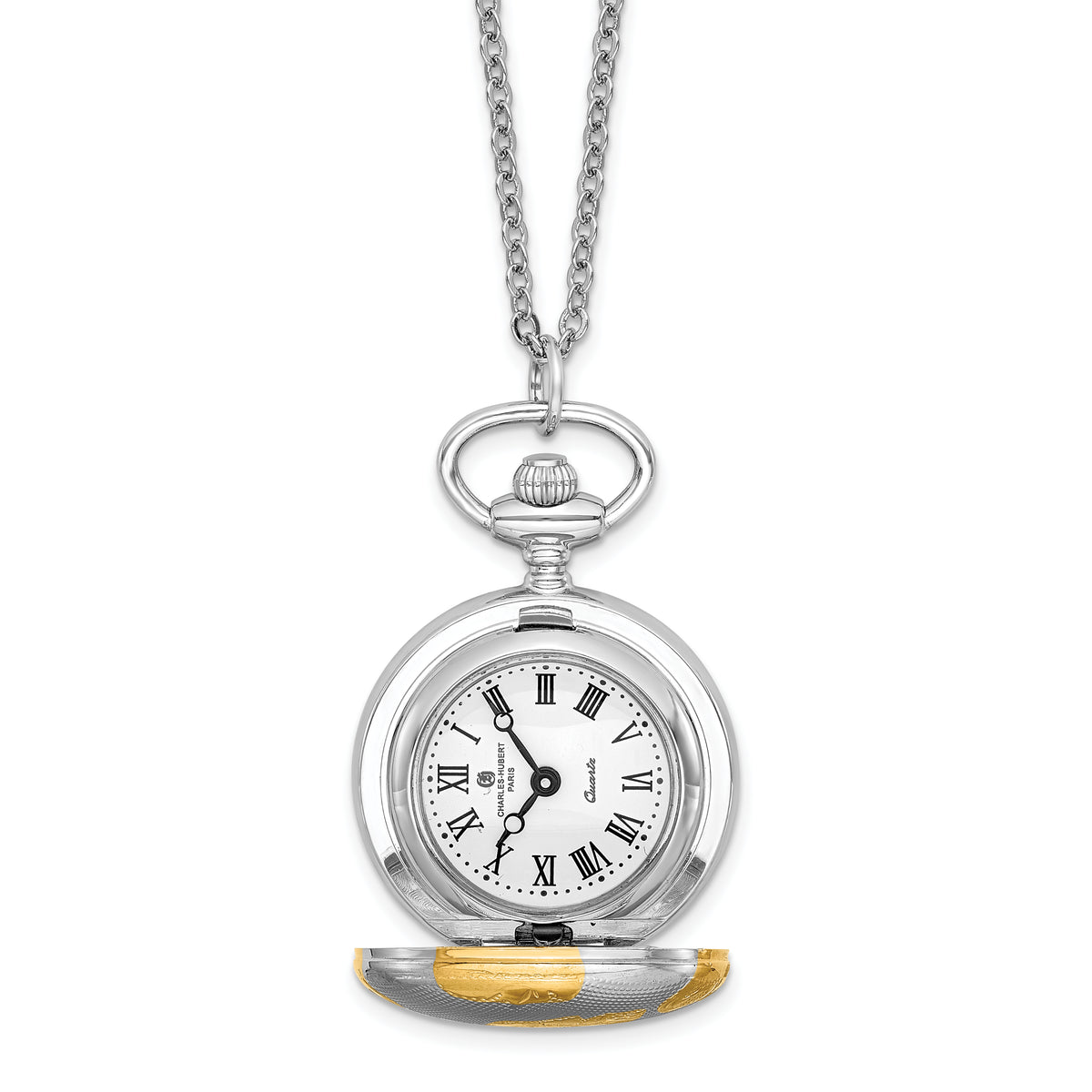 Charles Hubert Two-tone Floral Design Pendant Watch