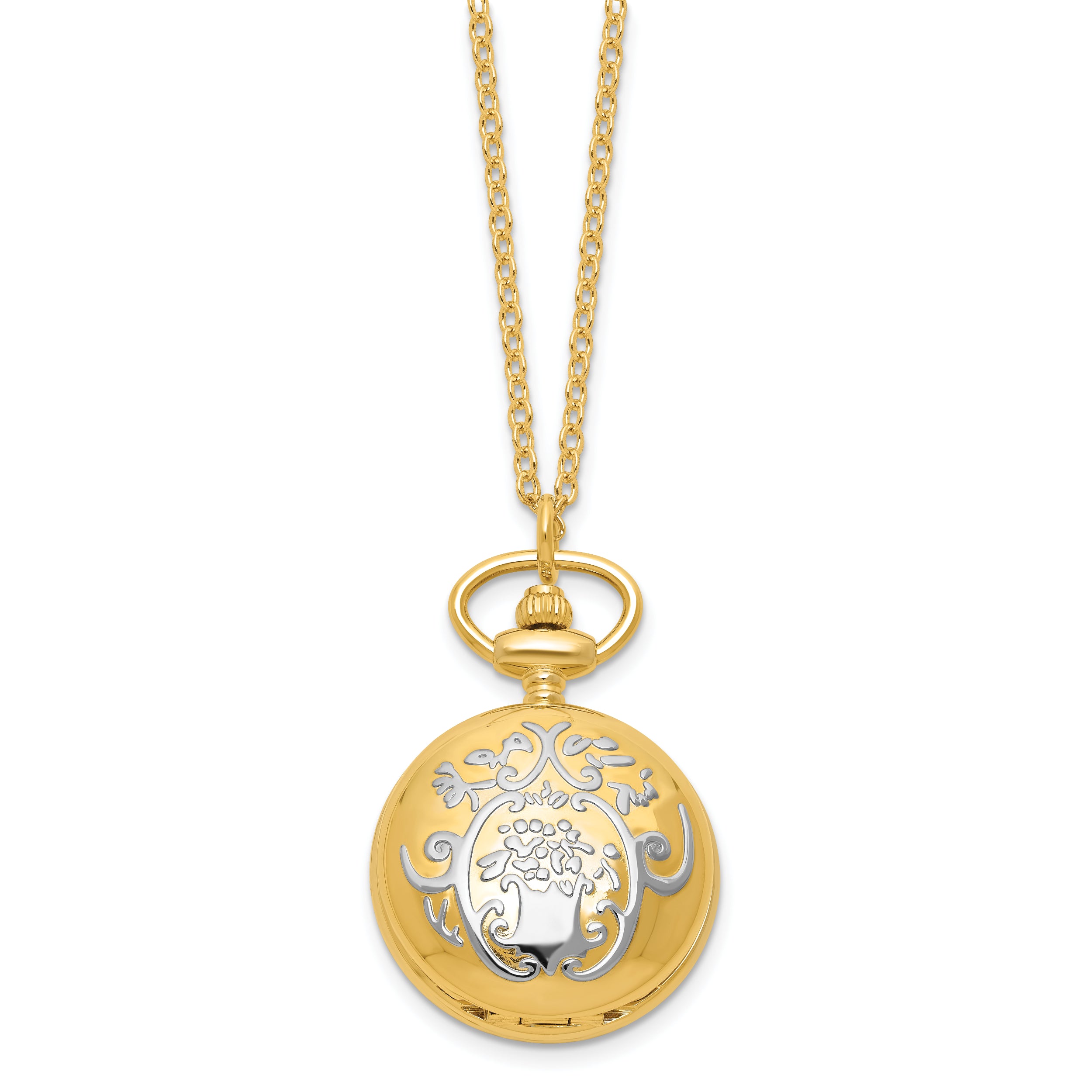 Charles Hubert Two-tone Floral Design Pendant Watch
