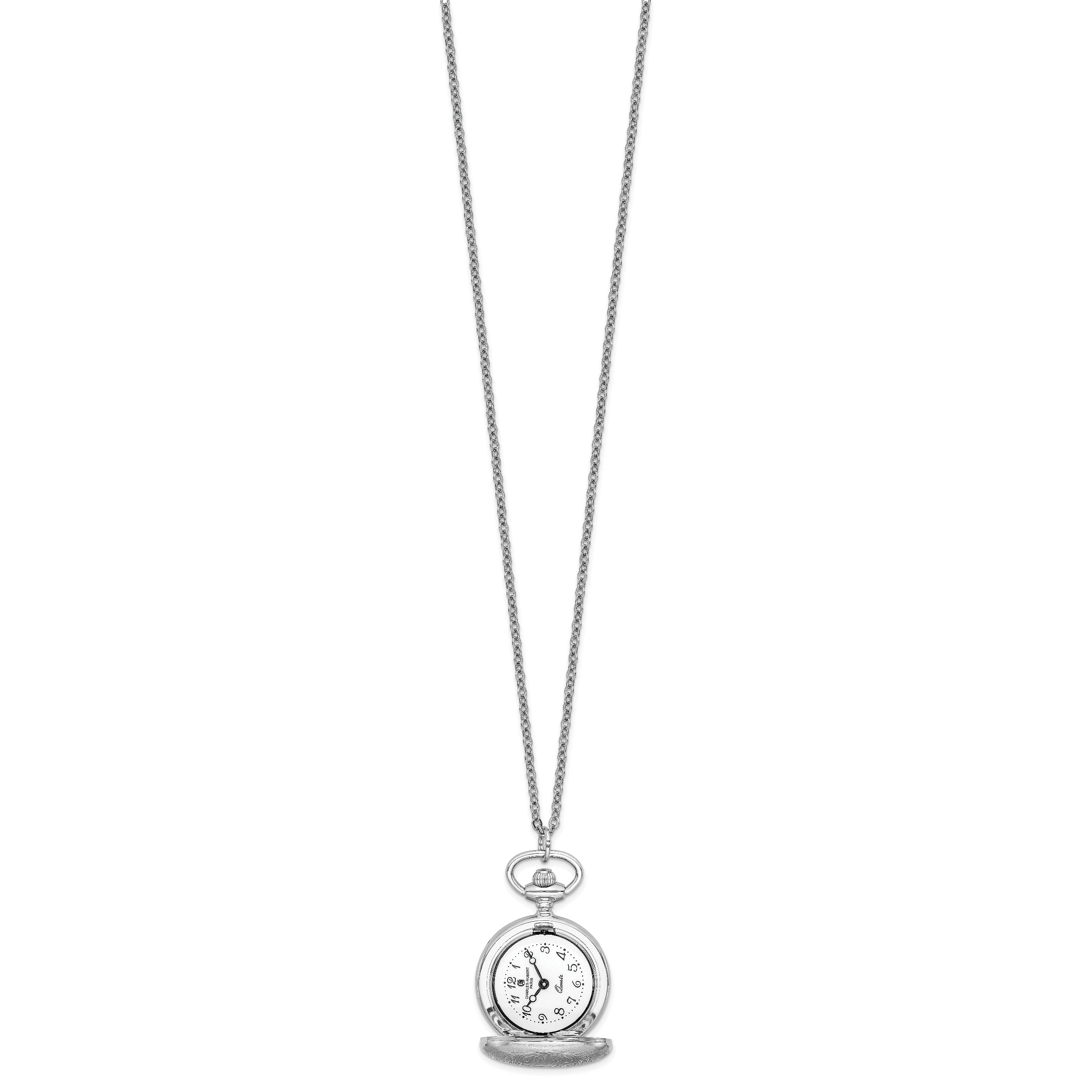 Charles Hubert Chrome-finish Floral Design Pendant Watch