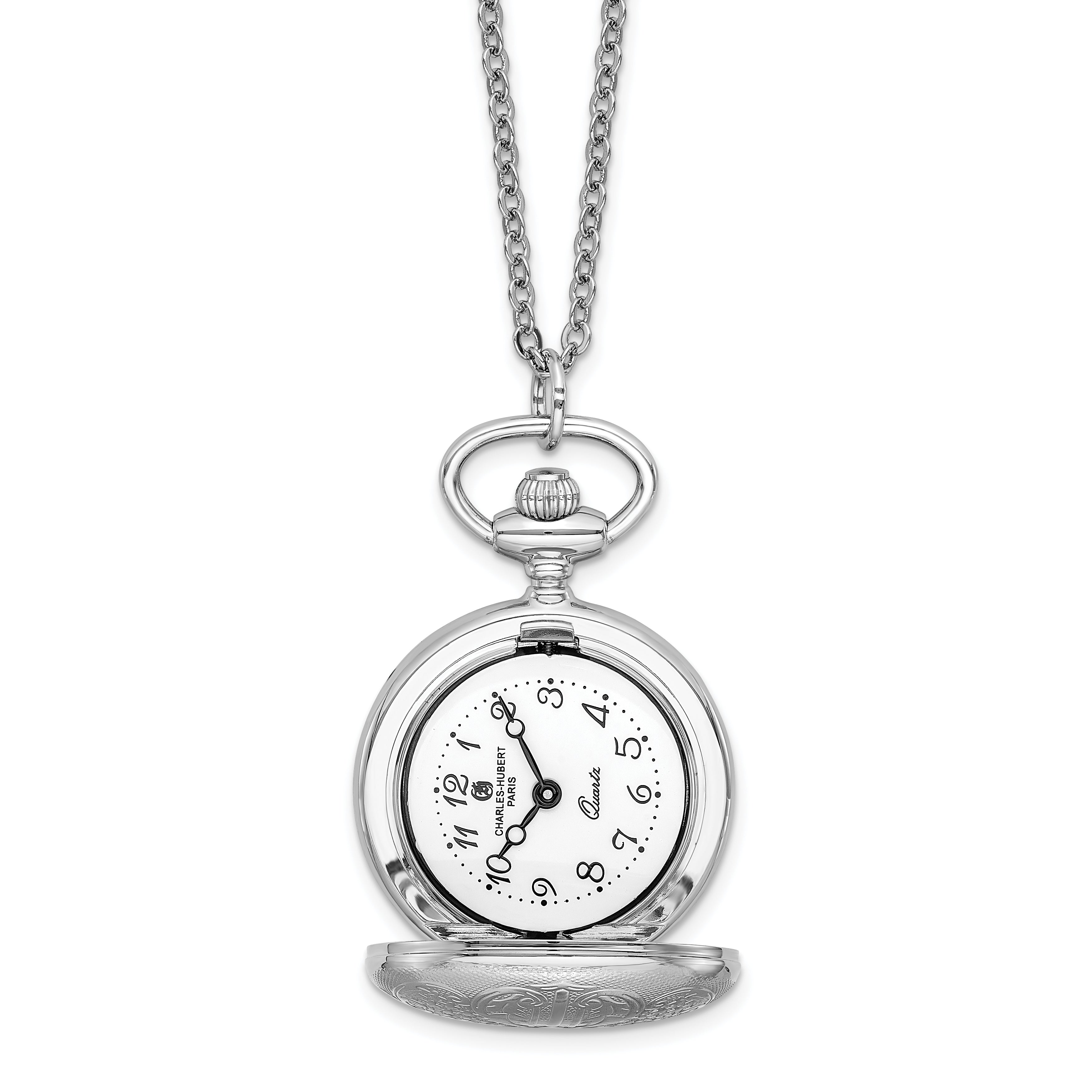Charles Hubert Chrome-finish Floral Design Pendant Watch