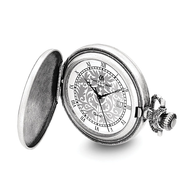 Charles Hubert Antiqued Floral Design Pocket Watch