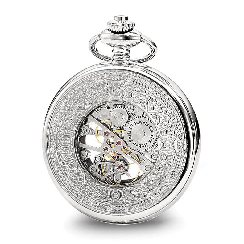 Charles Hubert Chrome-finish Floral Design Pocket Watch