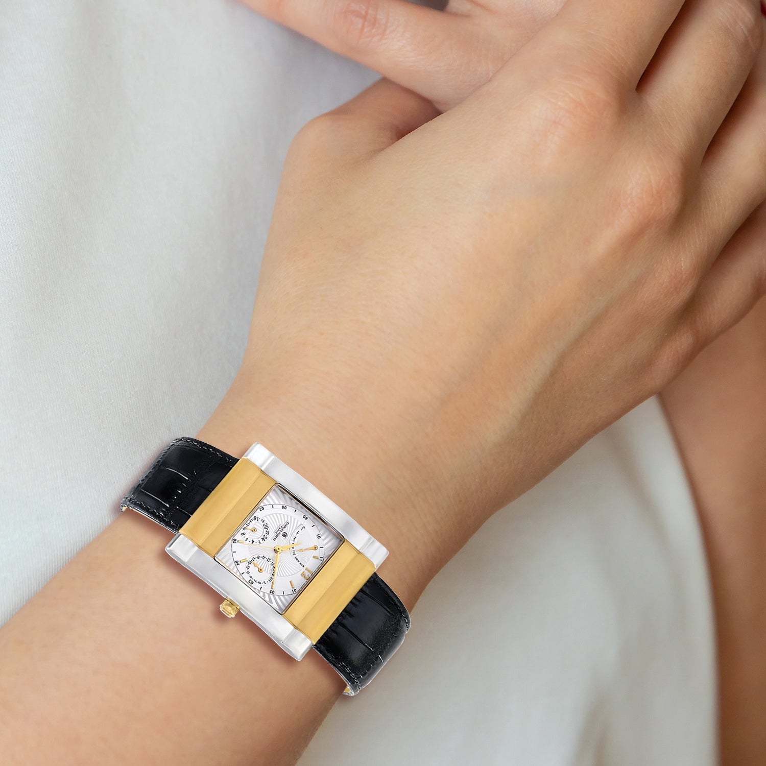 Charles-Hubert Two-Tone Yellow IP-plated Stainless Steel White Dial with Day and Date Leather Band Watch