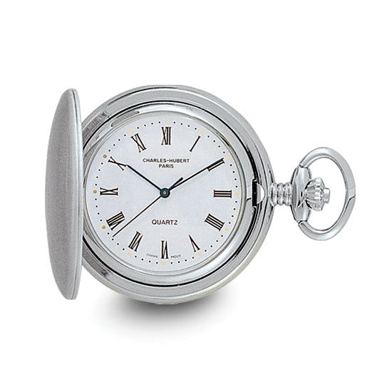 Charles Hubert Satin Chrome-finish Off White Dial Pocket Watch