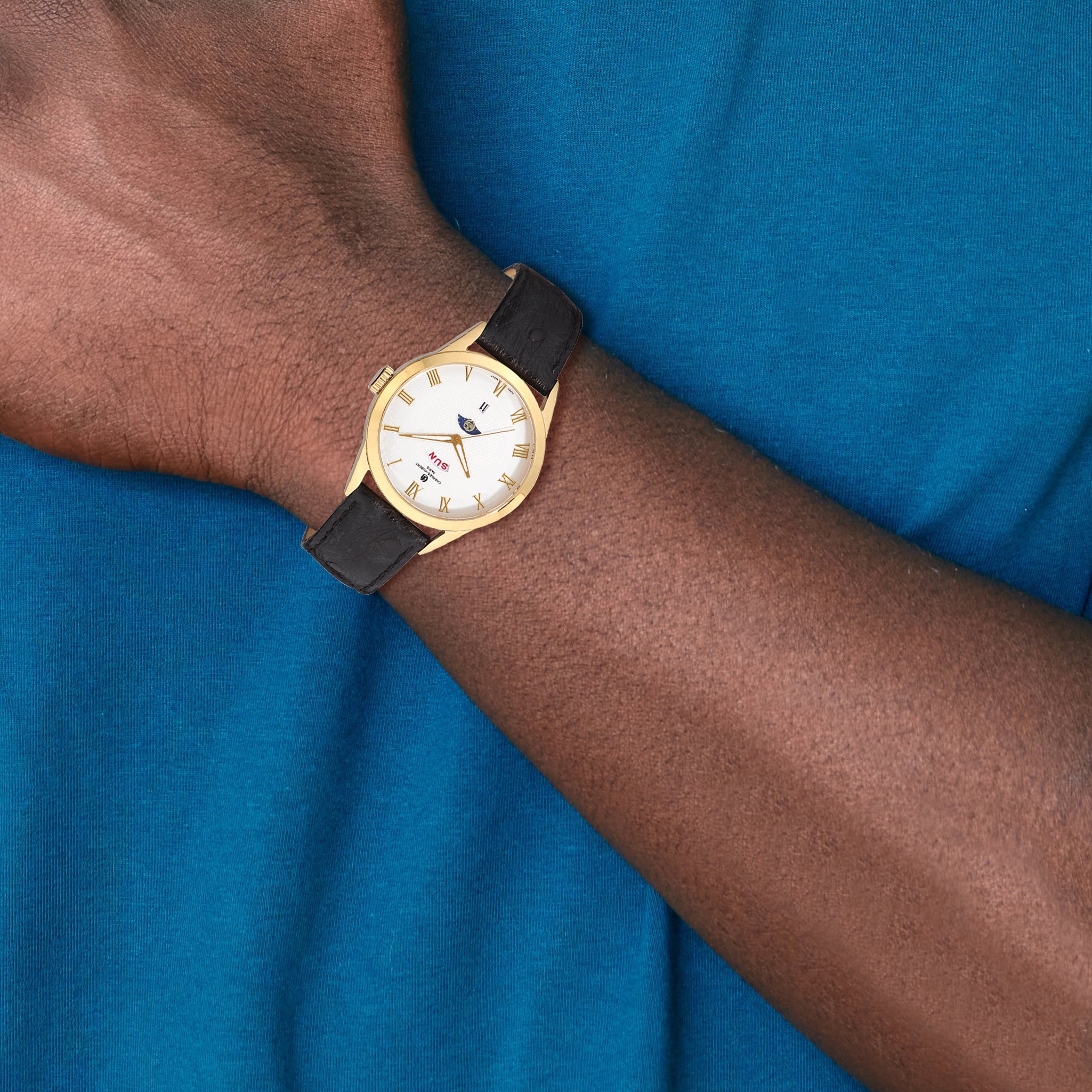 Charles-Hubert Stainless Steel Yellow IP-plated White Dial with Day and Date Watch